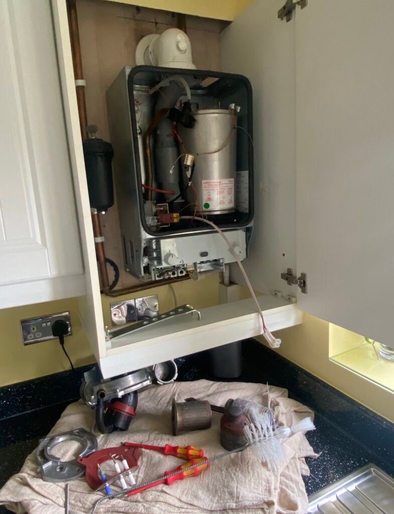 Worcester Bosch 15Ri stripped down for a full service in Aston Clinton